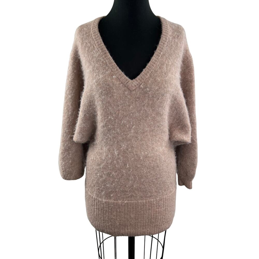 THE GROUP BABATON Pink Alpaca Wool Blend V-Neck Fuzzy Pullover Sweater Sz 1(XS)